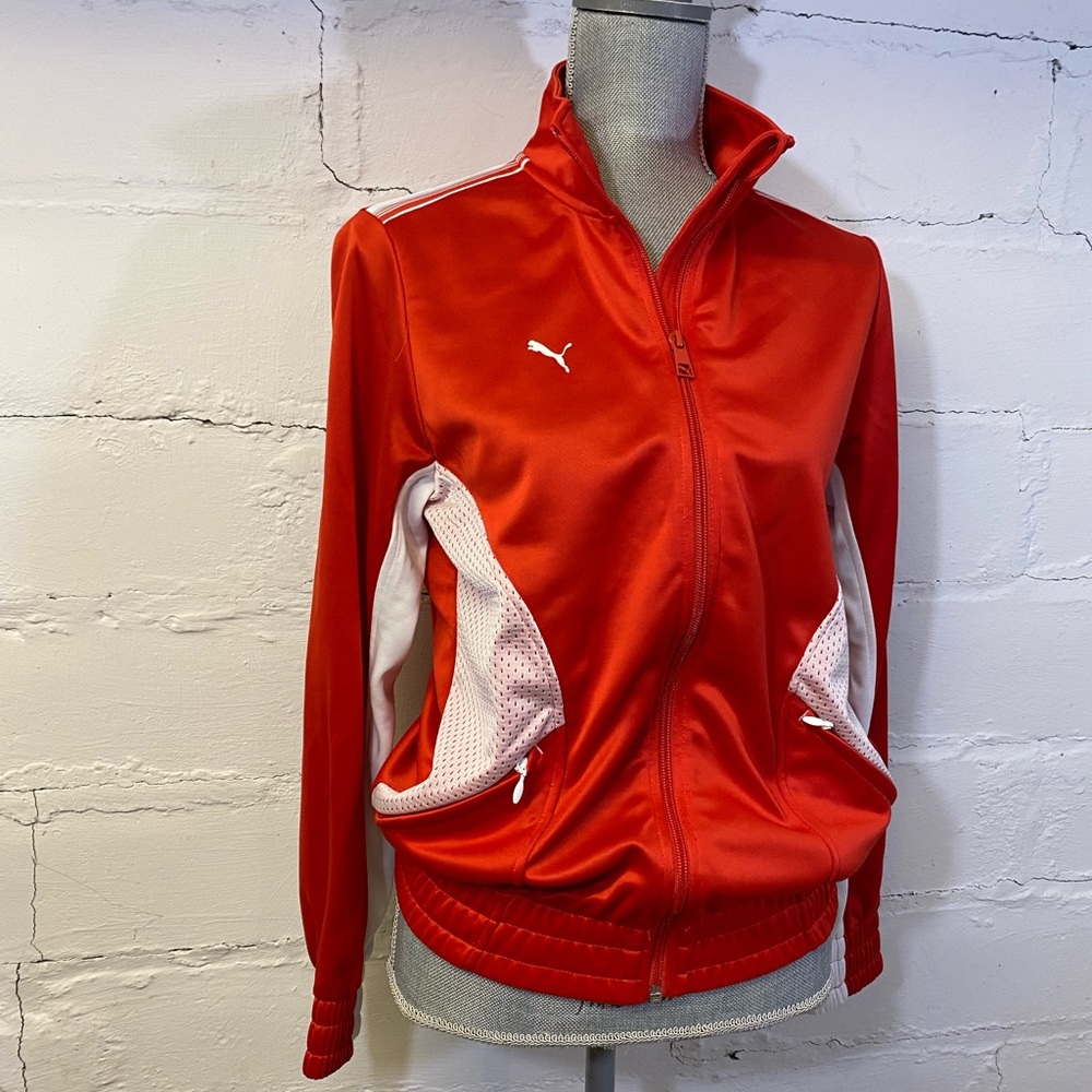 Puma Womens Red White Zip Activewear Jacket w Zipped Pockets  Size S
